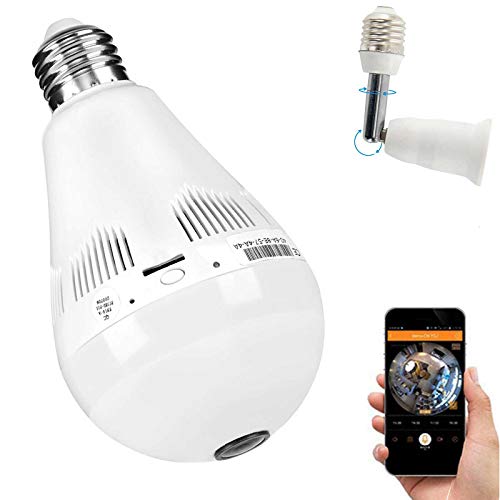 Bulb Camera 360 Degree WiFi 1080P HD Cameras Bulb Smart Security Surveillance Small Camera with IR Motion Detection Night Vision Communication 2.4GHz IP 1080P Nanny Cameras