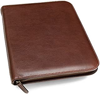 Maruse Personalized Italian Leather Executive Padfolio, Leather Portfolio Laptop Sleeve with Zip Closure and Writing Pad, Custom Brown