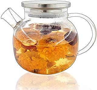 1000ML Glass Teapot Stovetop Safe,30.4oz Clear Teapots with Removable Filter Spout,Teapot for Loose Leaf and Blooming Tea