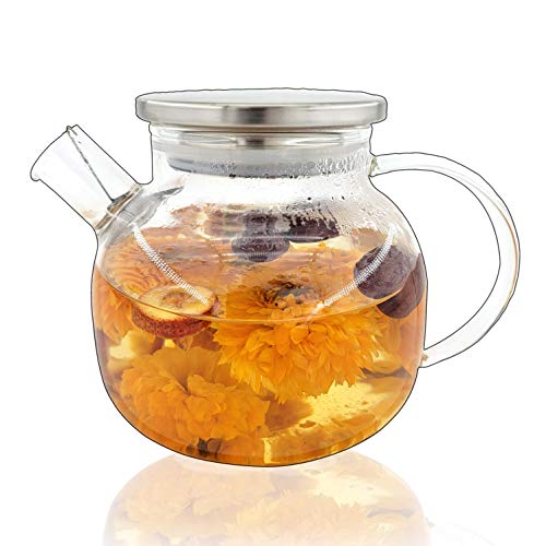 1000ML Glass Teapot Stovetop Safe,30.4oz Clear Teapots with Removable Filter Spout,Teapot for Loose Leaf and Blooming Tea