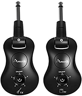 Amuzik Wireless Guitar System 2.4 GHz Rechargeable 4 Channels Wireless Guitar Transmitter Receiver for Electric Guitar Bass Volin