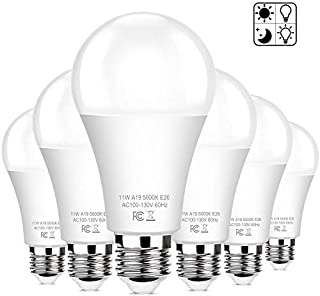 6-Pack Dusk to Dawn LED Light Bulbs, A19 11W(100Watt Equivalent), E26 Basic Automatic On/Off, 1200LM, Daylight White 5000K Smart Sensor Lights, Outdoor for Porch Garage Yard Patio Garden