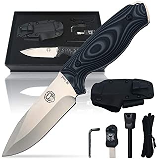 Survival Camping Knife | Fixed Blade Hunting Knife W Sheath | Gift Set For Him Knife with Fire Starter, G10 Scraper & Paracord | Bushcraft Outdoor Knife |Full Tang Tactical Survival Knife Kit