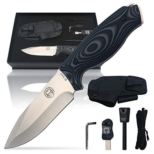 Survival Camping Knife | Fixed Blade Hunting Knife W Sheath | Gift Set For Him Knife with Fire Starter, G10 Scraper & Paracord | Bushcraft Outdoor Knife |Full Tang Tactical Survival Knife Kit