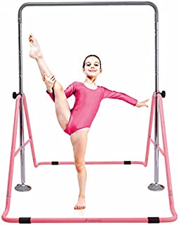 Gymbarpro Expandable Gymnastics Bar Junior Training Bar Adjustable Height Gymnastic Folding Horizontal Bars for Kids Home Use (Pink)