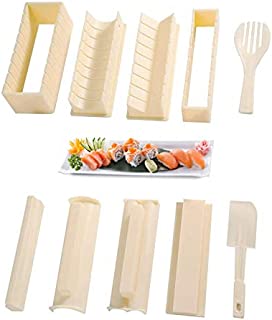 Sushi Making Kit for Beginners Complete Sushi Set 10 Pieces Plastic Sushi Maker Tool with 8 Sushi Roll Mold Shapes DIY Home Sushi Tool Sushi Rolls