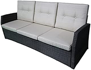 Christopher Knight Home Joanne Outdoor 3 Seater Wicker Sofa, Grey with Beige Cushions