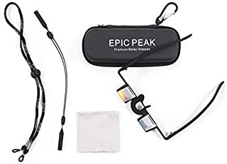 Epic Peak Belaying Glasses - Lightweight Premium Belay Goggles with Decal - Vertical Vision Rock Climbing Essentials to Prevent Belayer's Neck - 2 Adjustable Straps, Cloth, Eyewear Case and Carabiner