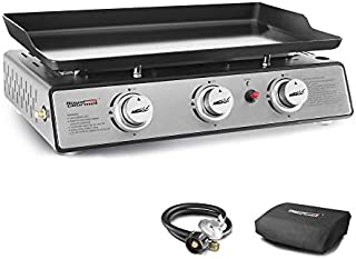 Royal Gourmet PD1301S Portable 24-Inch 3-Burner Table Top Gas Grill Griddle with Cover, 25,500 BTUs, Outdoor Cooking Camping or Tailgating, Black