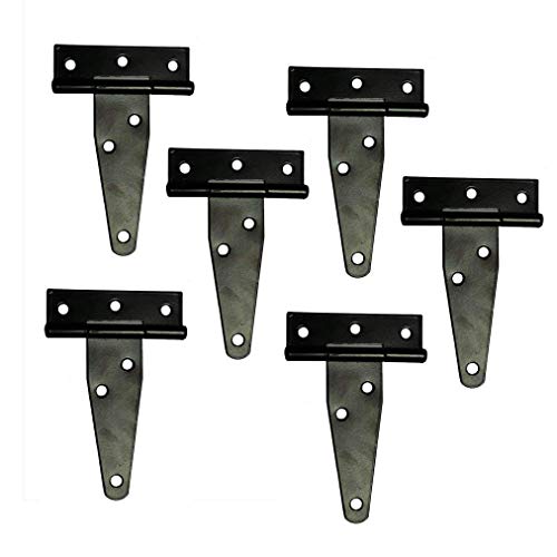 T&B T-Strap Hinges Light Duty Barn Door Hinges Shed Door Hinges Rustic Hinges Gate Strap Hinge Door Barn Gates Hinges Black Wrought Hardware Iron Rustproof 6PCS (4inch)