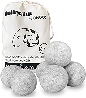 OHOCO Wool Dryer Balls 6 Pack XL, Organic Natural Wool for Laundry, Fabric Softening - Anti Static, Baby Safe, No Lint, Odorless and Reusable Gray