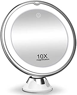 KOOLORBS 10X Magnifying Makeup Mirror with Lights, 3 Color Lighting, Intelligent Switch, 360 Degree Rotation, Powerful Suction Cup, Portable , Good for Tabletop, Bathroom, Traveling