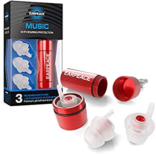 EarPeace Concert Ear Plugs - Reusable High Fidelity Earplugs - Hearing Protection for Music Festivals, DJs, Musicians, Motorcycles, Raves, Work & Airplane Noise Reduction - Small, Red Case