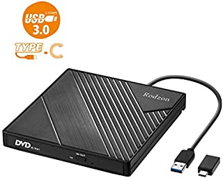 External CD Drive Type C USB 3.0 Portable CD DVD +/-RW Drive Slim DVD/CD ROM Rewriter Burner Writer Compatible with Laptop Desktop PC Windows Linux OS Apple Mac