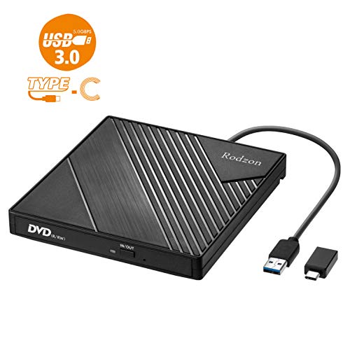 External CD Drive Type C USB 3.0 Portable CD DVD +/-RW Drive Slim DVD/CD ROM Rewriter Burner Writer Compatible with Laptop Desktop PC Windows Linux OS Apple Mac