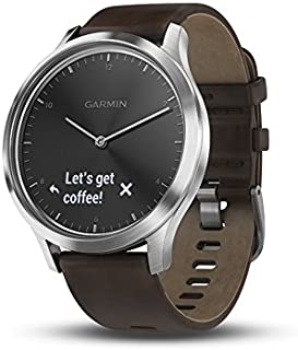 Garmin vivomove HR, Hybrid Smartwatch for Men and Women, Black/Silver with Dark Brown Leather Band