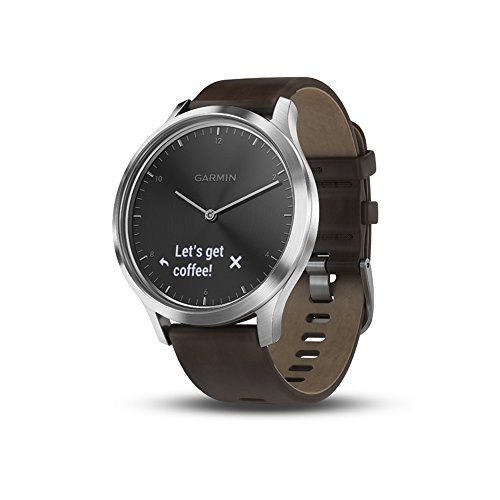 Garmin vivomove HR, Hybrid Smartwatch for Men and Women, Black/Silver with Dark Brown Leather Band