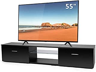 TUSY Black TV Stand for TV Up to 65 Inch, Media Console Entertainment Center Television Table, 2 Storage Cabinet with Open Shelves for Living Room Bedroom