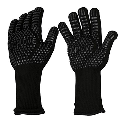 BBQ Grill Gloves [1472 NEWEST] EN407/EN420 CE Heat Resistant - Oven Silicone Glove Fireproof for Smoker Baking - High-temp Barbecue Grilling Potholders - Heat-insulated Cooking Mitt, X-Long