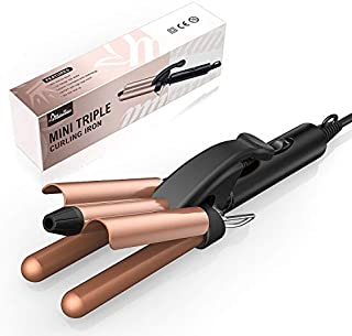 3 Barrel Curling Iron, Milantia 3/4 Inch Mini Travel Curling Wand Hair Waver for Small Curly, Dual Voltage Ceramic Tourmaline 19mm Crimper Hair Iron for Women - Fast Heating, Portable