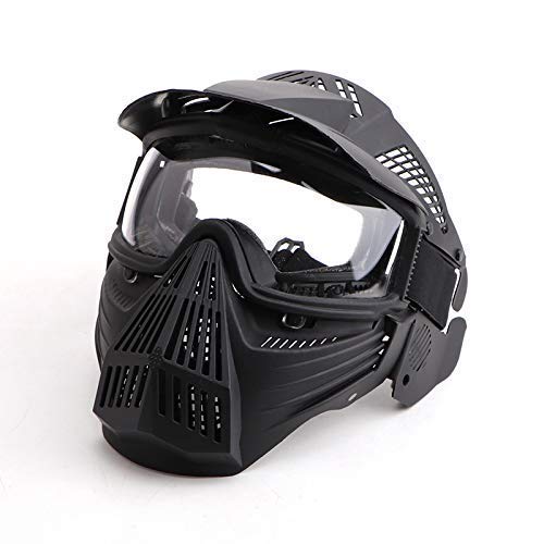 Anyoupin Paintball Mask, Airsoft Mask Full Face with Goggles Impact Resistant for Airsoft BB Hunting CS Game Paintball and Other Outdoor Activities Black-Clear-Lens