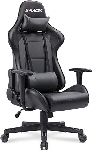 Homall Gaming Chair Office Chair High Back Computer Chair PU Leather Desk Chair PC Racing Executive Ergonomic Adjustable Swivel Task Chair with Headrest and Lumbar Support (Dark Black)