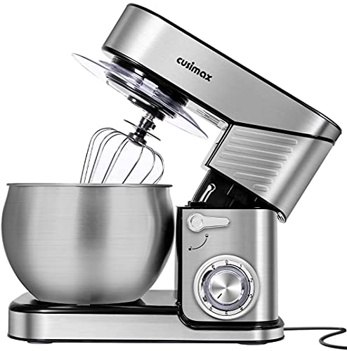 Stand Mixer, CUSIMAX 6.5-QT Stainless Steel Mixer 6-Speeds Tilt-Head Dough Mixers for Baking with Dough Hook, Wire Whisk & Flat Beater, Splash Guard for Home Cooking kitchen Mixer, Silver