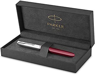 Parker 51 Fountain Pen | Burgundy Barrel with Chrome Trim | Medium Nib with Black Ink Cartridge | Gift Box