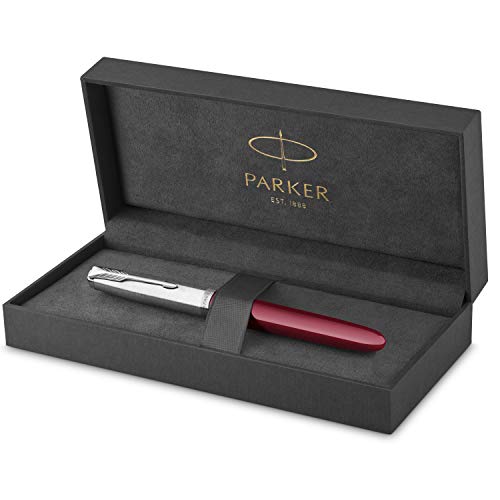 Parker 51 Fountain Pen | Burgundy Barrel with Chrome Trim | Medium Nib with Black Ink Cartridge | Gift Box