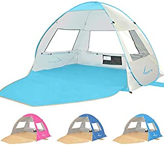 Large Pop Up Beach Tent Beach Umbrella Automatic Sun Shelter Cabana Easy Set Up Light Weight Beach Canopy 3-4 Person Anti-UV Portable Sunshade Beach Shade