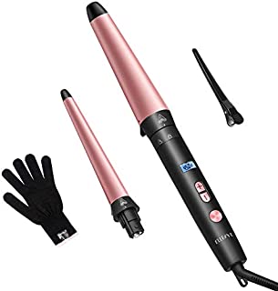 ATMOKO 2 in 1 Curling Wand,Interchangeable Hair Curler Wand Pearl Ceramic barrel with Digital Controls+22 Heat Settings60min Auto Off Hair Wand Curling Iron for Beach Waves (1-1.5inch)