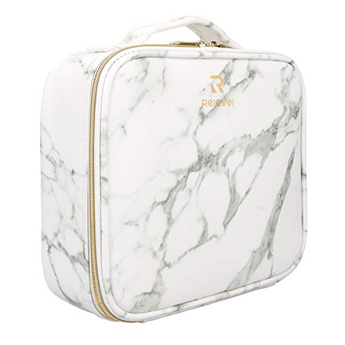 Relavel Marble Makeup Bag Makeup Organizer Bag Travel Train Case Portable Cosmetic Artist Storage Bag with Adjustable Dividers for Cosmetics Makeup Brushes (Marble Pattern)