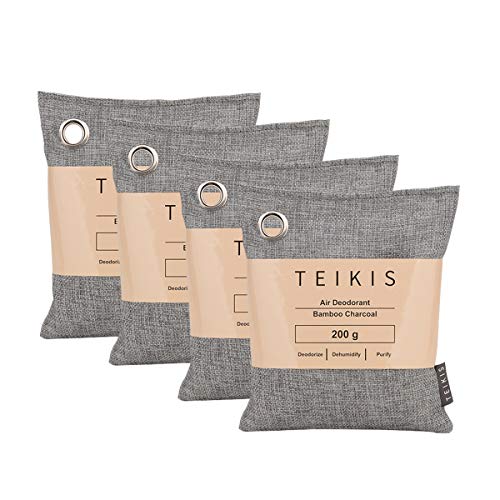 TeiKis 4 Pack Activated Bamboo Charcoal Air Freshening Bags - Natural, Fresh, Organic Air Filter, Freshener & Purifier - Home & Car Odor Absorber Eliminator Deodorizer - 200g