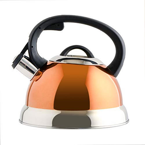 Mr. Coffee Flintshire Stainless Steel Whistling Tea Kettle, 1.75-Quart, Copper