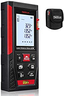 Tacklife HD60 Classic Laser Measure 196Ft M/In/Ft Mute Laser Distance Meter with 2 Bubble Levels, Backlit LCD and Pythagorean Mode, Measure Distance, Area and Volume - Carry Pouch and Battery Included