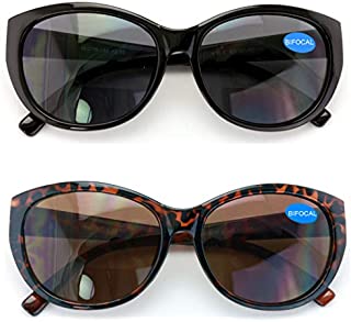 2 Pairs Women Bifocal Reading Sunglasses Reader Glasses Cateye Vintage Jackie Oval (1 Black 1 Tortoise, 1.50)