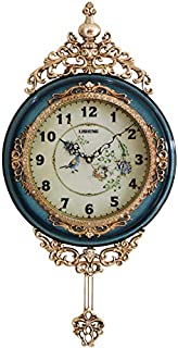 SHISEDECO Elegant, Traditional, Decorative, Hand Painted Modern Grandfather Wall Clock Fancy Ethnic Luxury Handmade Decoration, Swinging Pendulum for New Room or Office. Large. 29.5 Inch. (Blue)