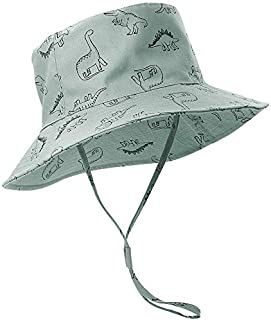 ORVINNER Baby Sun Hat Cotton, Toddler UPF 50+ Sun Protection Beach Bucket Hat Kids Boys Girls Wide Brim Summer Play Hat Dinosaur Pattern (Green, 12-24 Months)