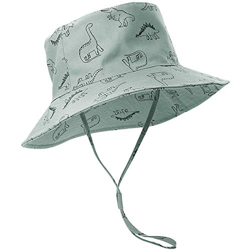 ORVINNER Baby Sun Hat Cotton, Toddler UPF 50+ Sun Protection Beach Bucket Hat Kids Boys Girls Wide Brim Summer Play Hat Dinosaur Pattern (Green, 12-24 Months)