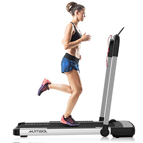 Murtisol 2 in 1 Folding Treadmill, 2.25HP Under Desk Electric Treadmill, Installation-Free with APP, Remote Control and LED Display, Portable Walking Machine for Home, Office & Gym (Sliver)