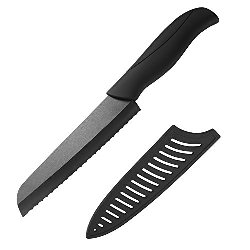 Best Ceramic Bread Knife - Serrated Ceramic Knife Blade Never Needs Sharpening - 6