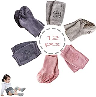 Baby Knee Pads and Socks for Crawling, 3 Pairs Anti-Slip Kneepads + Socks for Unisex Boy Girl