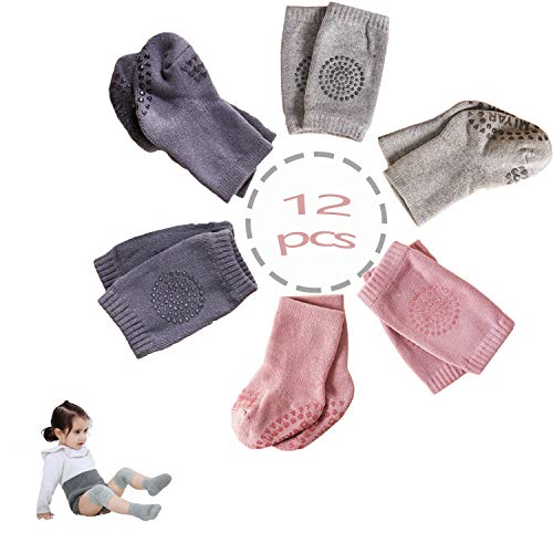 Baby Knee Pads and Socks for Crawling, 3 Pairs Anti-Slip Kneepads + Socks for Unisex Boy Girl