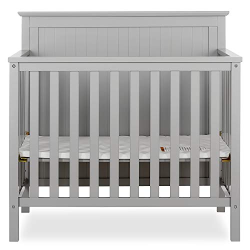 Dream On Me Ava 4-in-1 Convertible Mini Crib in Pebble Grey, Greenguard Gold Certified