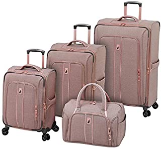 LONDON FOG Newcastle Softside Expandable Spinner Luggage, Rose Charcoal Herringbone, 4 Piece Set