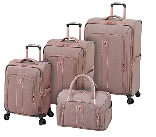 LONDON FOG Newcastle Softside Expandable Spinner Luggage, Rose Charcoal Herringbone, 4 Piece Set