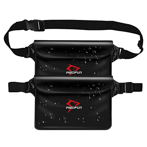 Piscifun Waterproof Pouch with Waist Strap, IPX8 Certified Waterproof Waist Bag, Safety to Keep Your Phone and Valuables - Great as a Waterproof Phone Case or Waterproof Wallet Jet Black