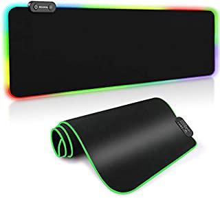 Large RGB Gaming Mouse Pad - REAWUL 14 Modes Oversized Glowing Led Extended Mousepad, Anti-Slip Rubber Base and Waterproof Surface, Extra Large Soft Led Computer Keyboard Mouse Mat - 31.5 x 11.8in