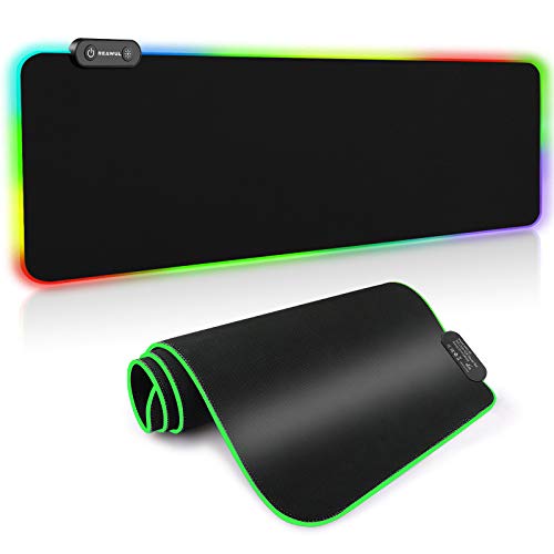 Large RGB Gaming Mouse Pad - REAWUL 14 Modes Oversized Glowing Led Extended Mousepad, Anti-Slip Rubber Base and Waterproof Surface, Extra Large Soft Led Computer Keyboard Mouse Mat - 31.5 x 11.8in