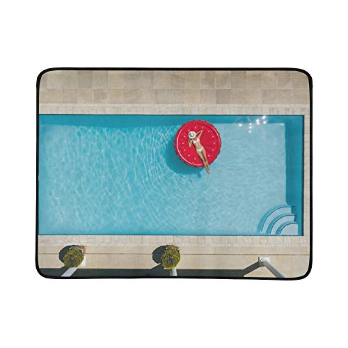 VvxXvx Girls in The Swimming Pool Pattern Portable and Foldable Blanket Mat 60x78 Inch Handy Mat for Camping Picnic Beach Indoor Outdoor Travel